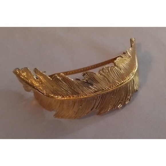Gold-Tone Feather Leaf Hair Clip Barrette For Women - Picture 1 of 3